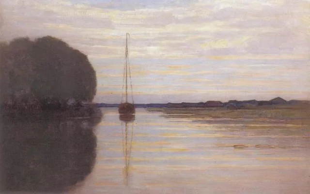 Sailboat moored in a river