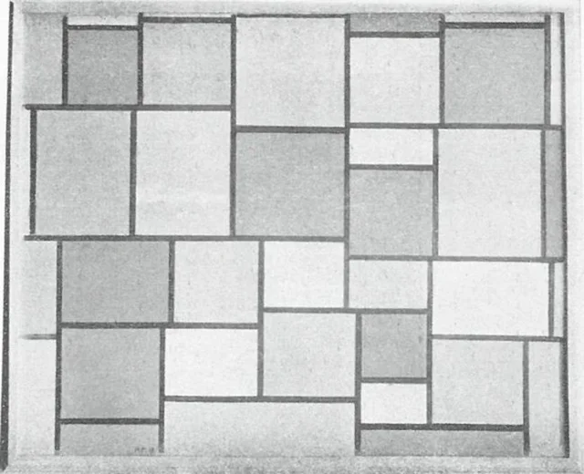 Composition with color planes and gray lines 3