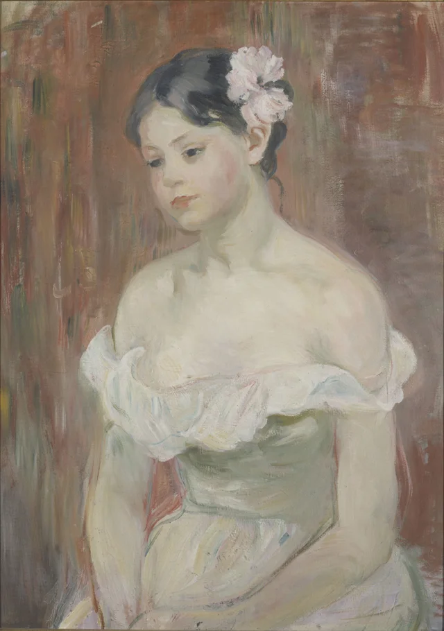 Young Girl in a Low-cut Dress, a Flower in her Hair