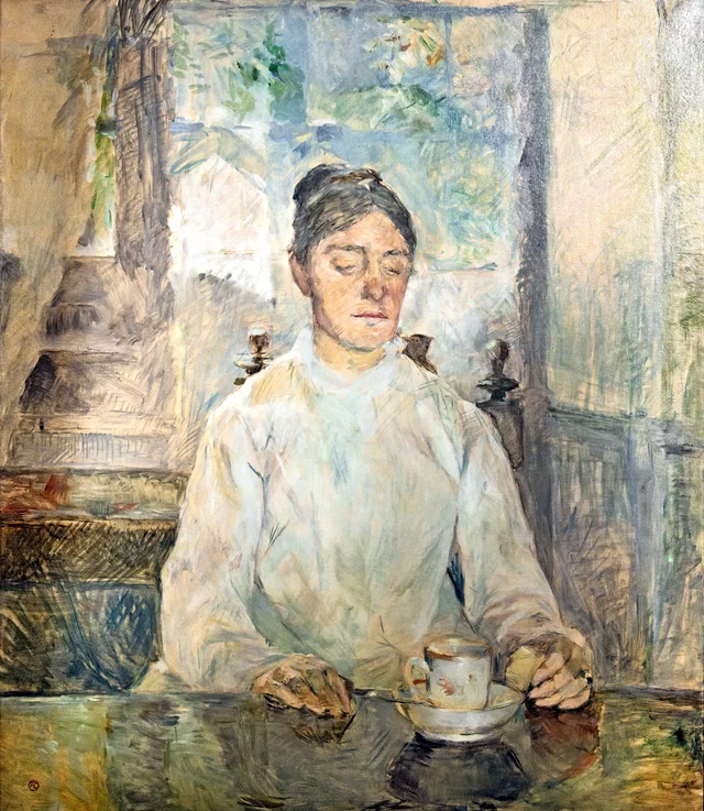 La condesa Adèle de Toulouse-Lautrec desayunando en el castillo de Malromé