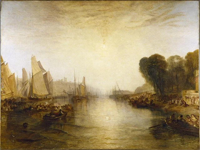 East Cowes Castle, der Sitz von John Nash, Esq.; die Regatta auf dem Weg zu ihren Liegeplätzen