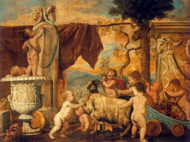 Bacchanal of Putti with a Goat Cart