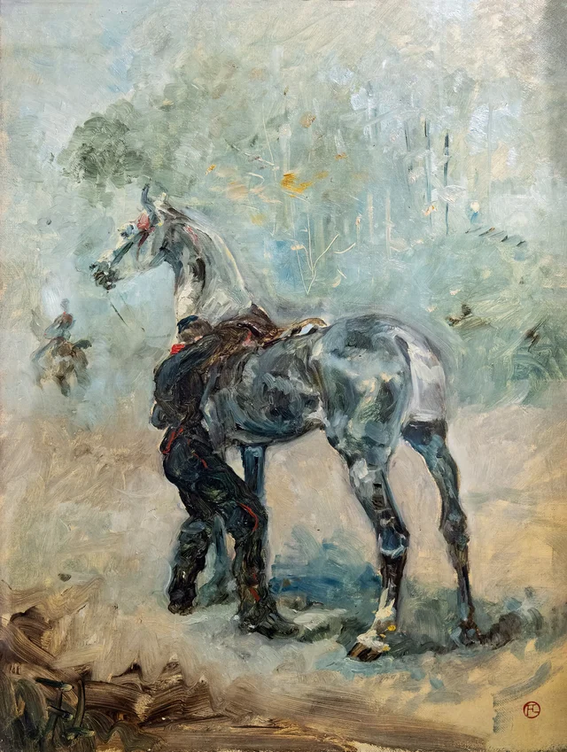 Artillero ensillando su caballo