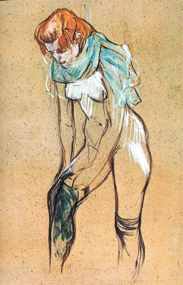 ストッキングを引き上げる女