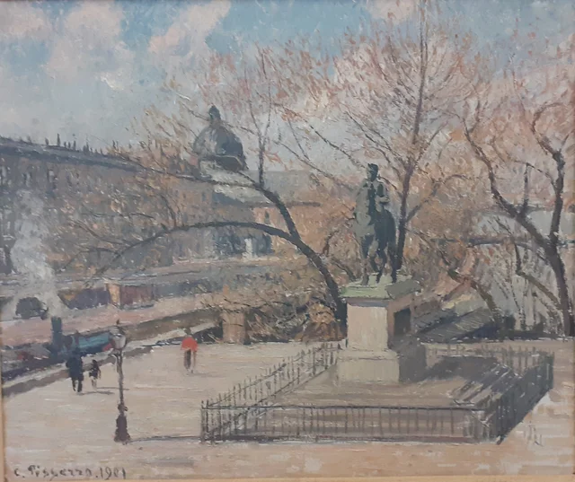 A estátua de Henrique IV e o Hôtel de la Monnaie, manhã, sol