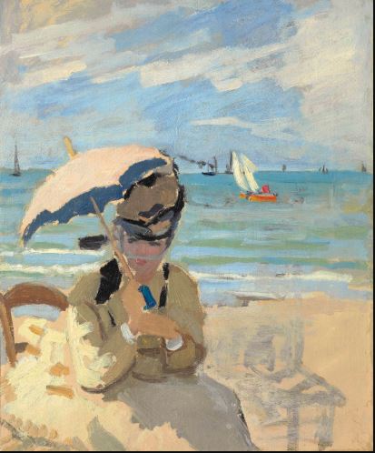 Camille sentada en la playa de Trouville