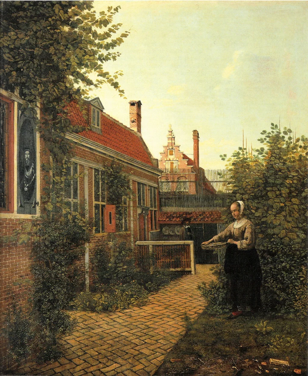 A Woman with a Basket of Beans in a Garden