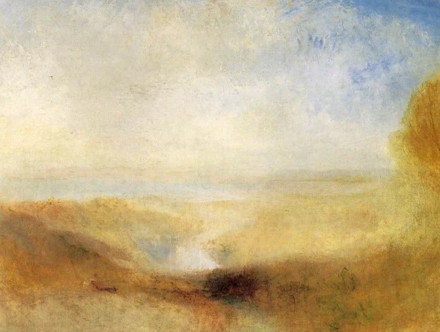 Paisaje con un río y una bahía al fondo