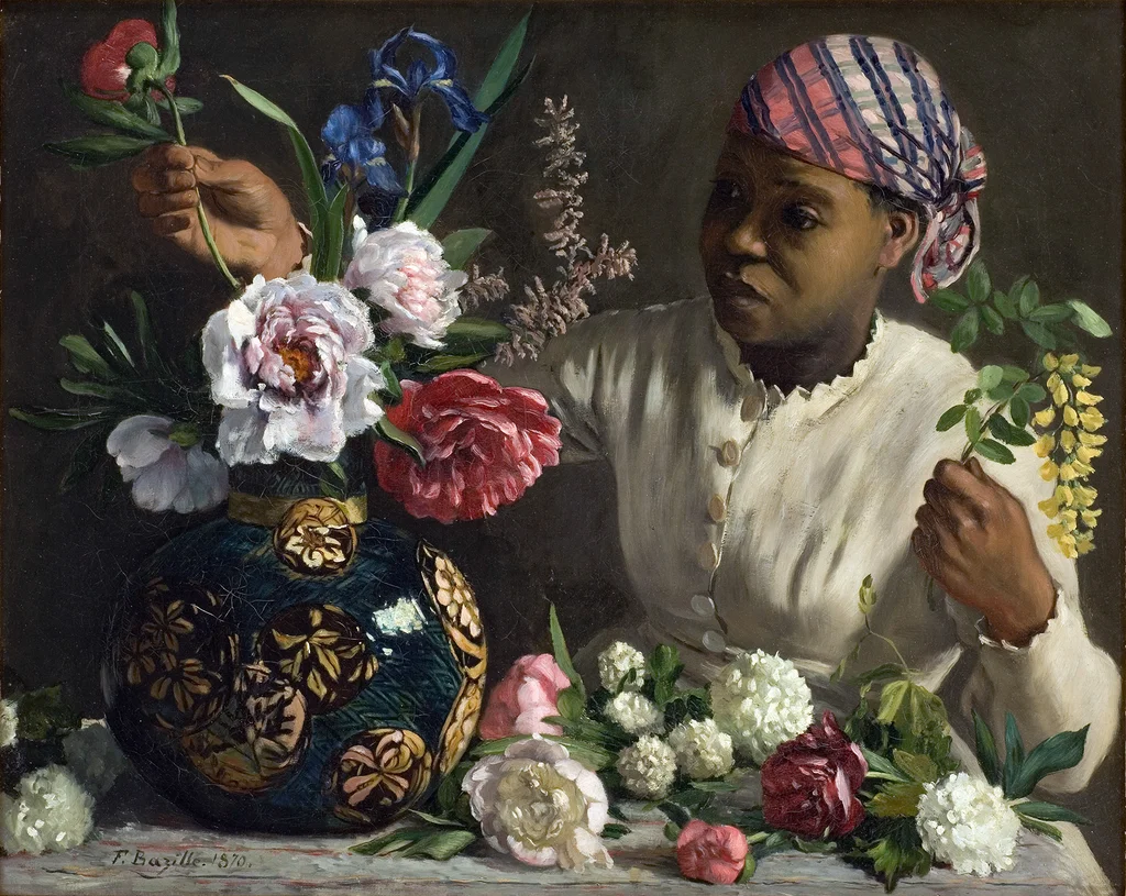 Black Woman with Peonies