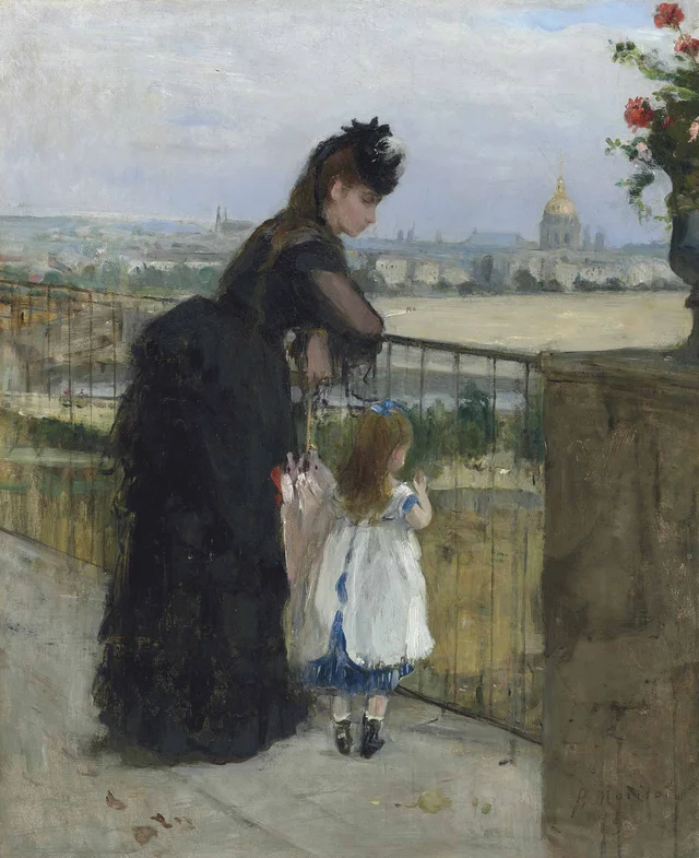 Woman and child on a balcony