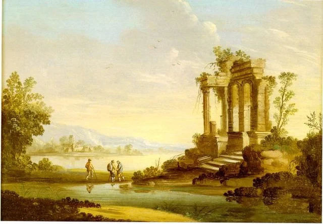 Paesaggio con tempio in rovina