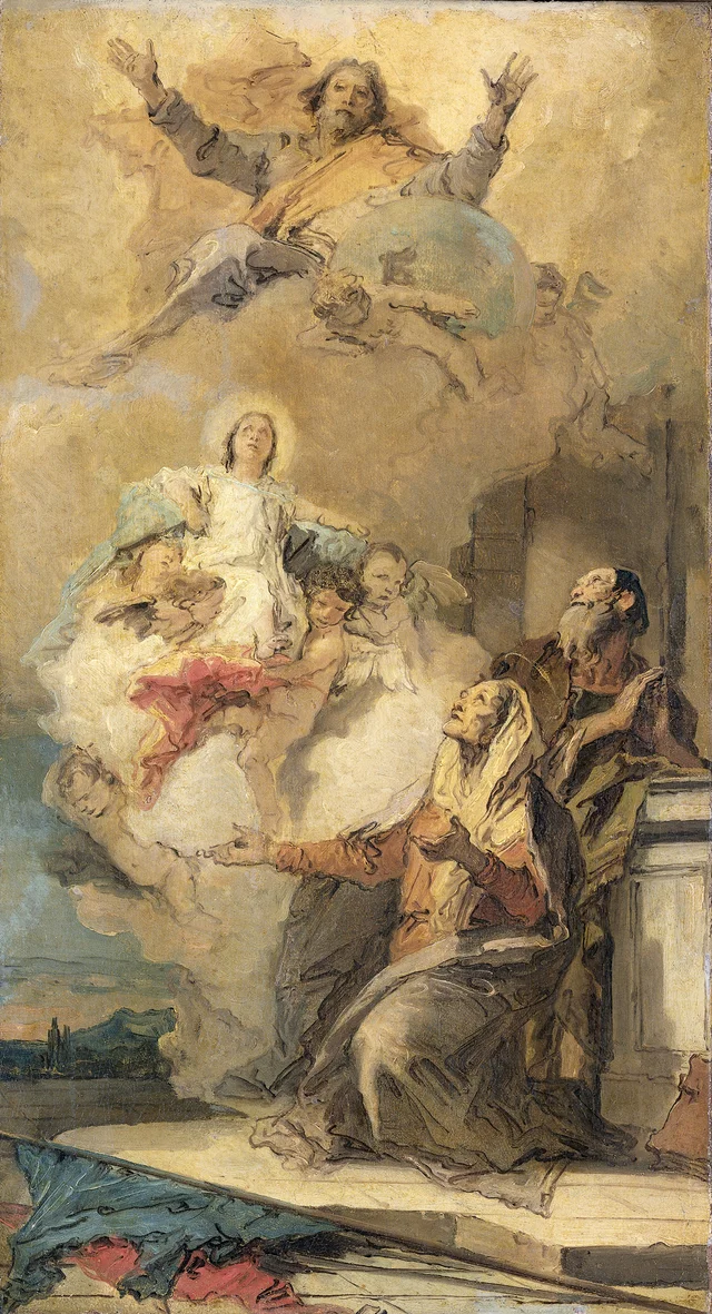 Die Unbefleckte Empfängnis (Joachim und Anna empfangen die Jungfrau Maria von Gott dem Vater)