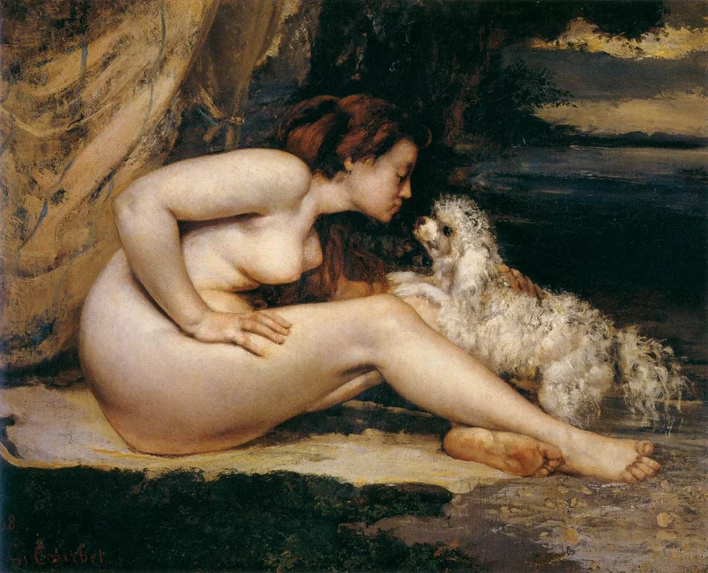 Nackte Frau mit Hund