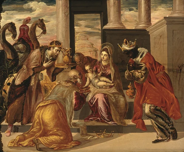 Adorazione dei Magi con cammelli