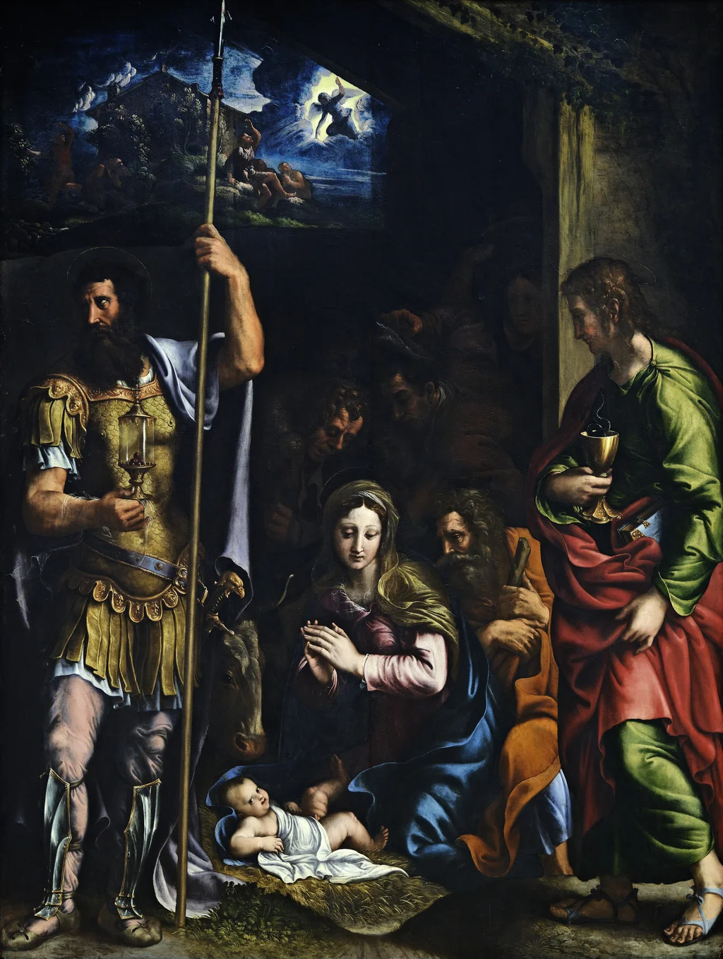 Anbetung der Hirten mit den Heiligen Longinus und Johannes