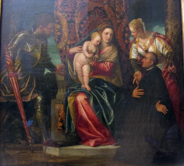 La Virgen con el Niño entre santa Justina y san Jorge, con un monje benedictino arrodillado