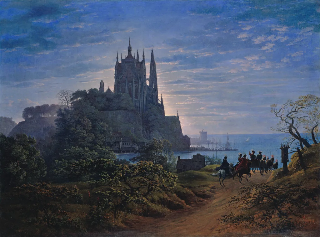 Église gothique sur un rocher au bord de la mer