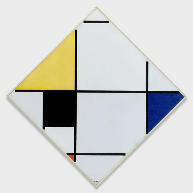 Lozenge Composition with Yellow, Black, Blue, Red, and Gray