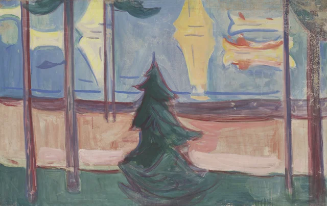 Beach Landscape with Trees and Boats