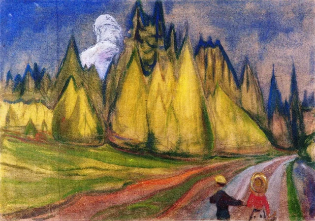 Due bambini sulla via del bosco delle fiabe