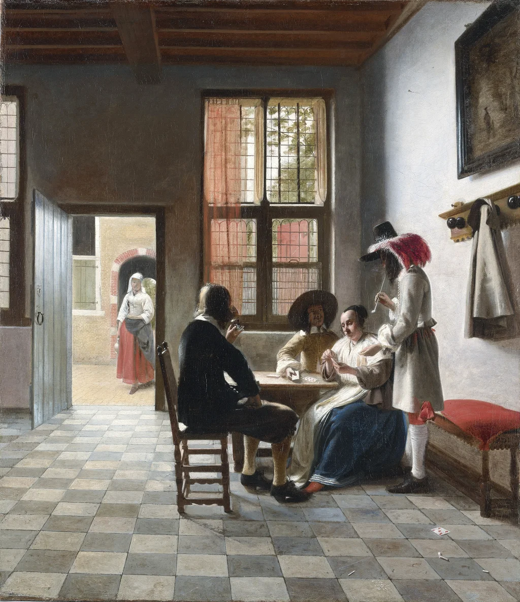 Giocatori di carte in una stanza soleggiata