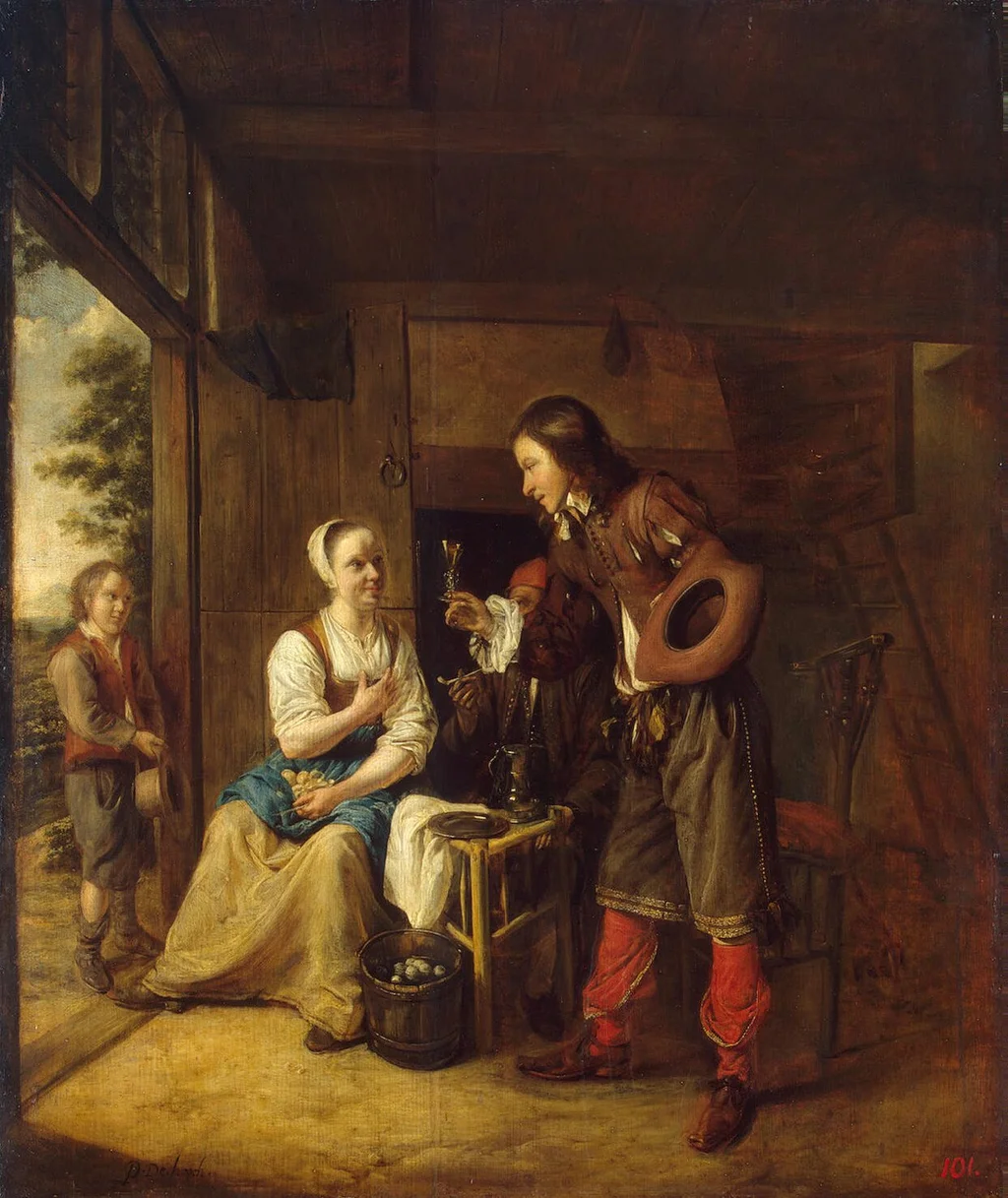 Soldat, der einer Frau ein Glas Wein anbietet