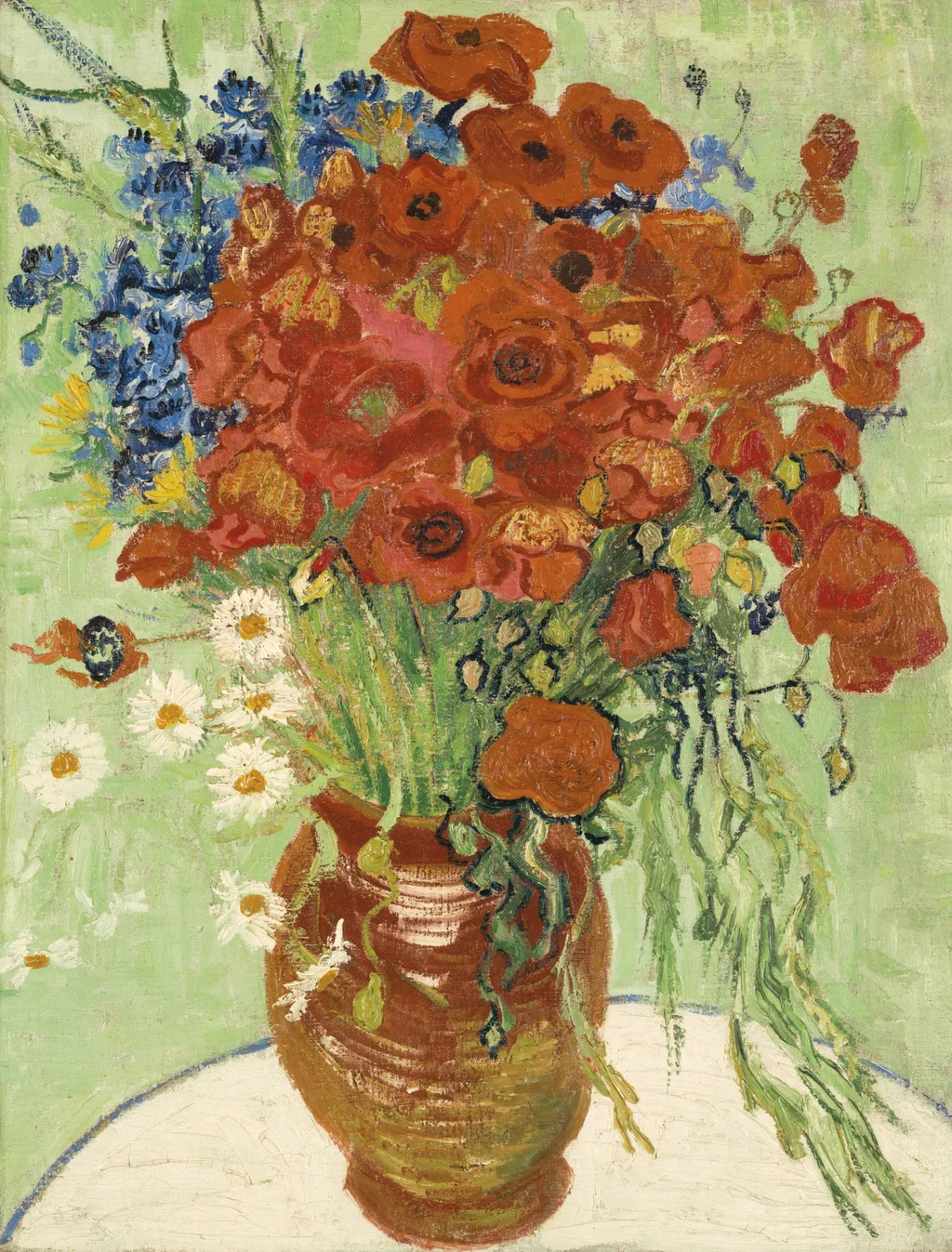 Vase mit Kornblumen und Mohnblumen