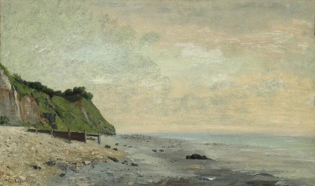 Klippen an der Meeresküste: kleiner Strand, Sonnenaufgang (Falaise au bord de la mer, vu Petite Plage, soleil levant)