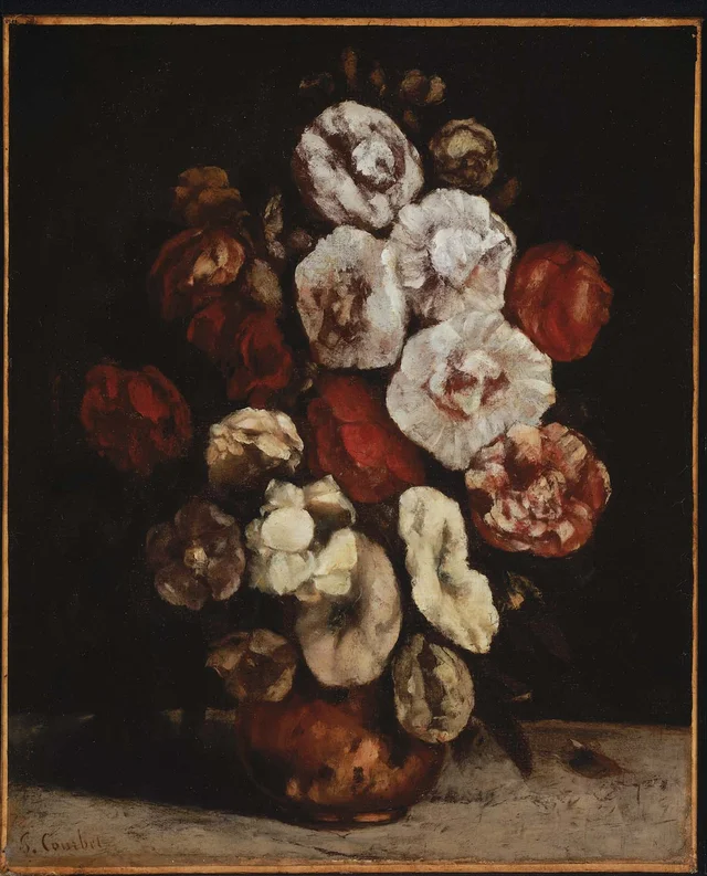 Hollyhocks in a Copper Bowl