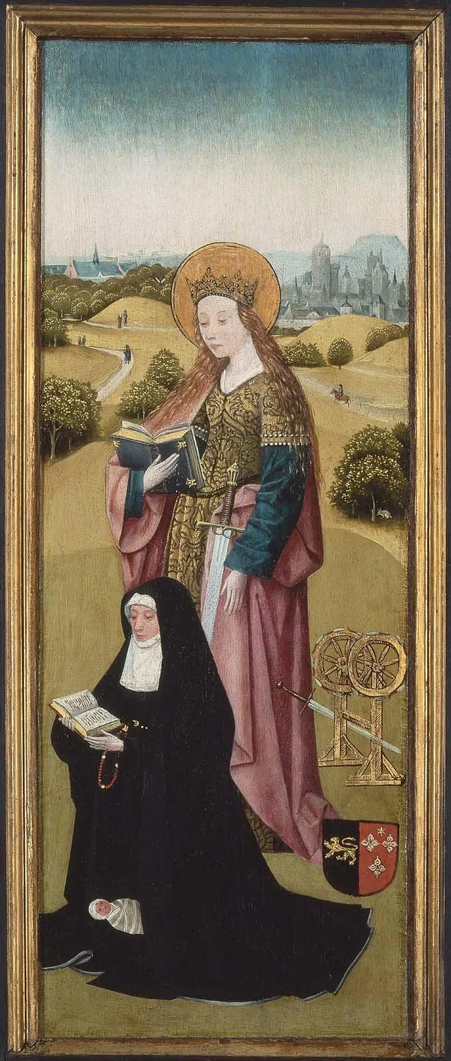 Heilwich van der Rullen et ses Filles avec Sainte Marie-Madeleine (face extérieure) ; Hendrixke van Langhel et son Enfant mort avec Sainte Catherine (face intérieure)