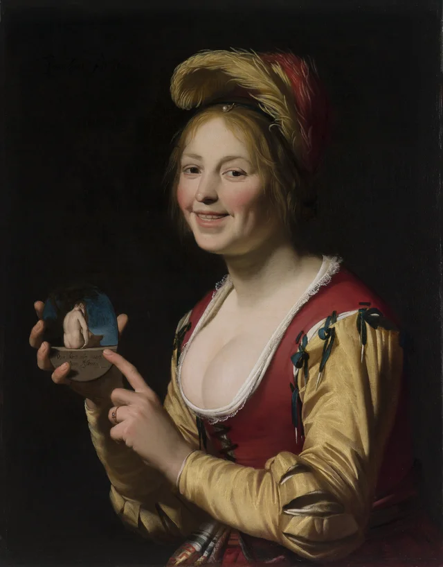 Smiling Girl, a Courtesan, Holding an Obscene Image