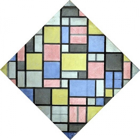 Compositie met raster 6: ruit, compositie met kleuren