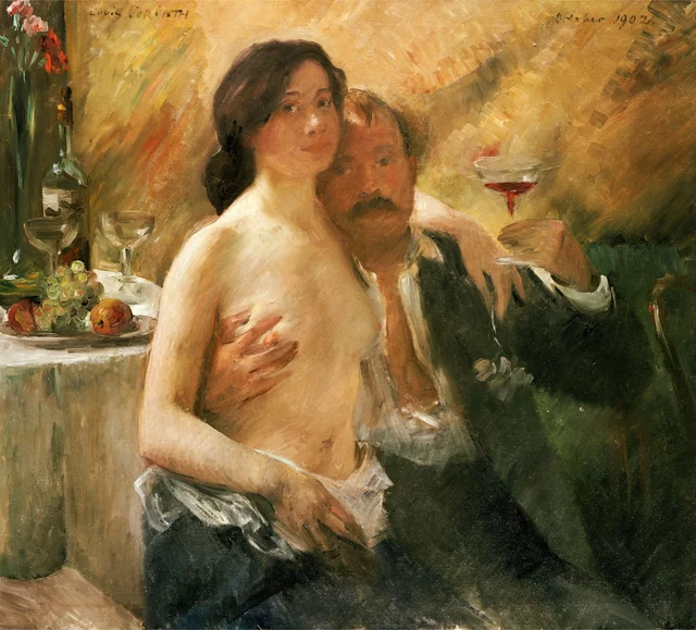 Self portrait with his wife Charlotte Berend-Corinth and a sekt glass
