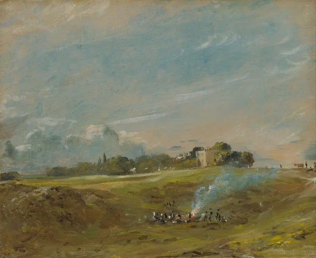 Hampstead Heath, with a Bonfire