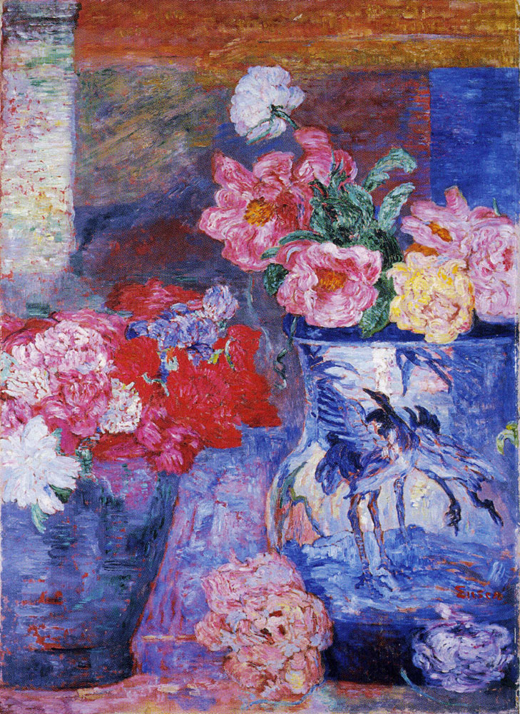 Flowers and blue vase