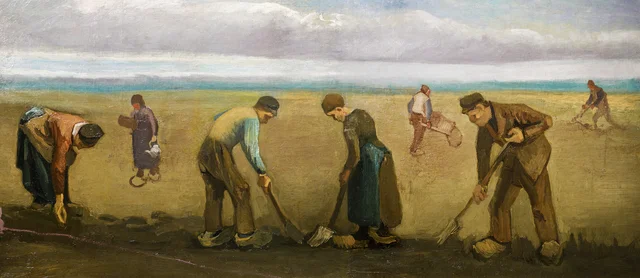 Bauern beim Kartoffellegen
