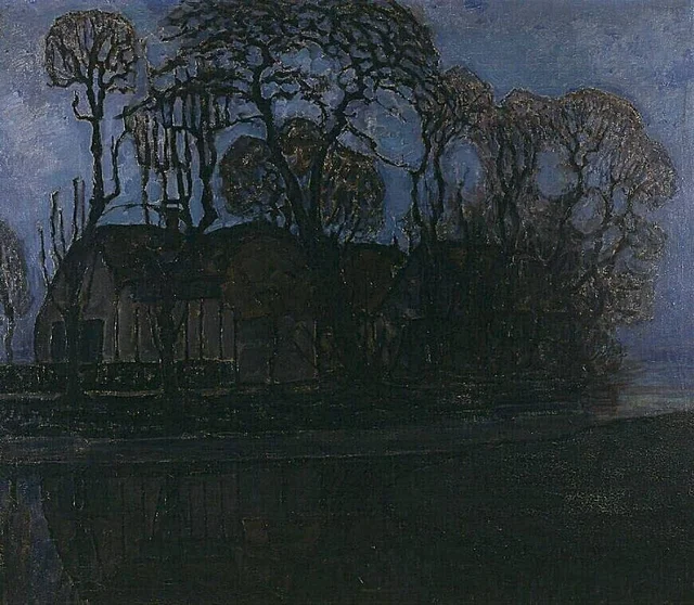 Farm in Duivendrecht at evening