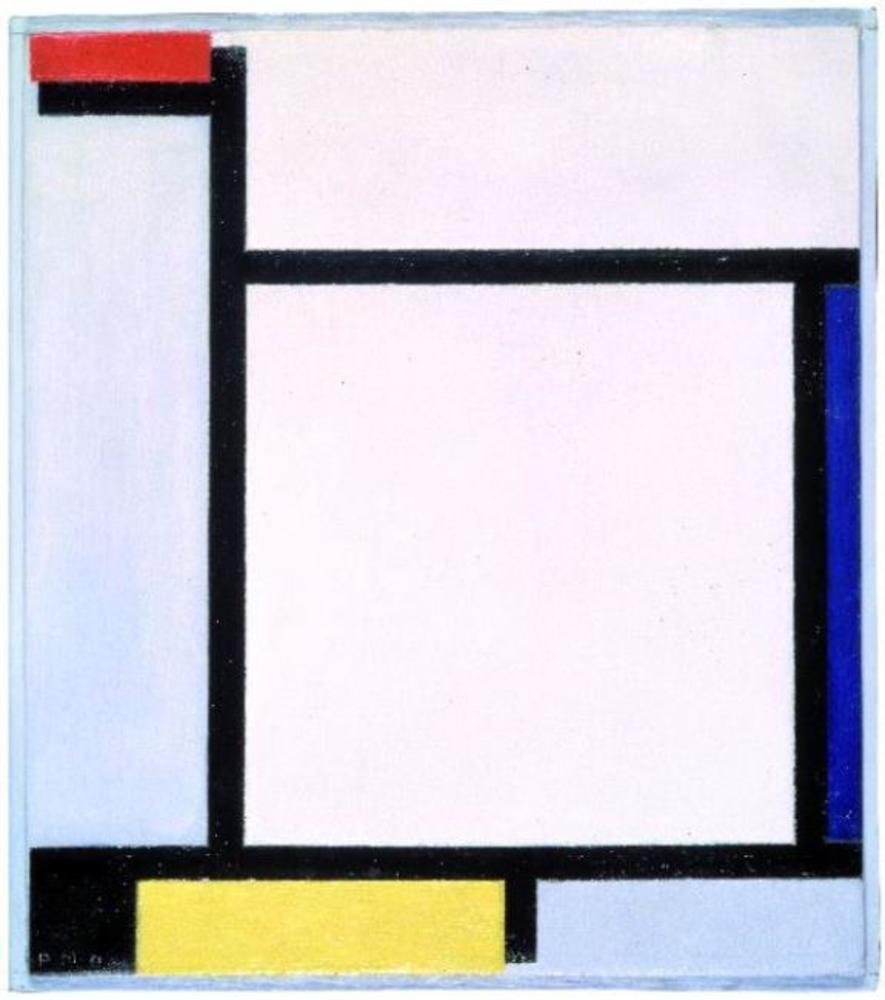 Composizione con rosso, blu, nero, giallo e grigio
