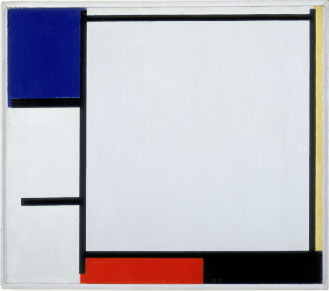 Composizione con blu, giallo, rosso, nero e grigio