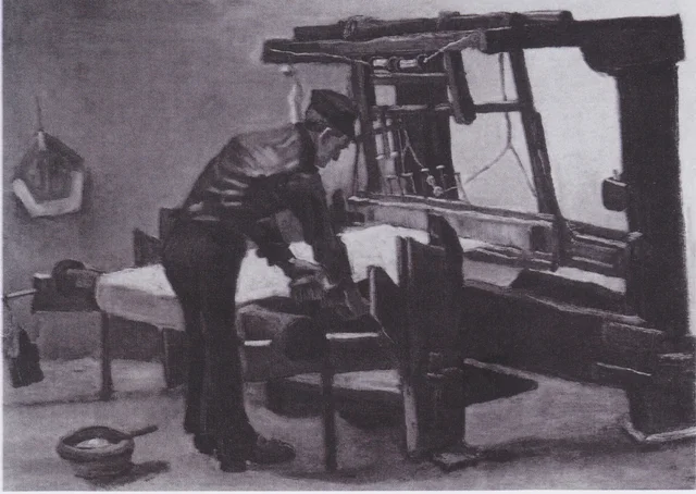 Weaver Standing in Front of a Loom