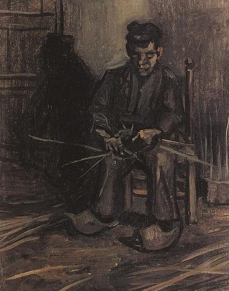 Bauer beim Korbflechten