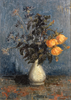 White Vase with Roses and Other Flowers