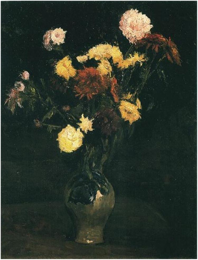 Vase avec œillets et zinnias