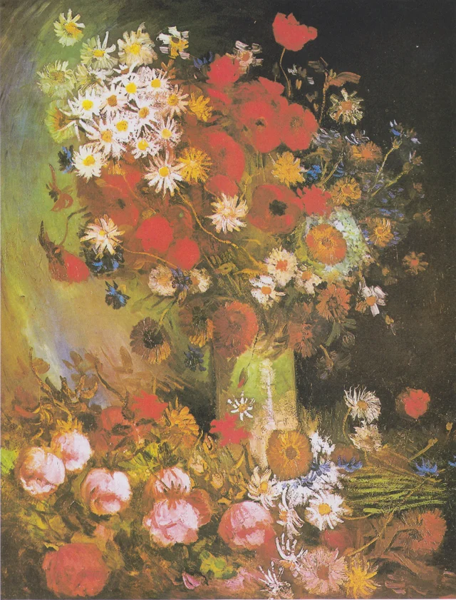 Natura morta con fiori di campo e rose