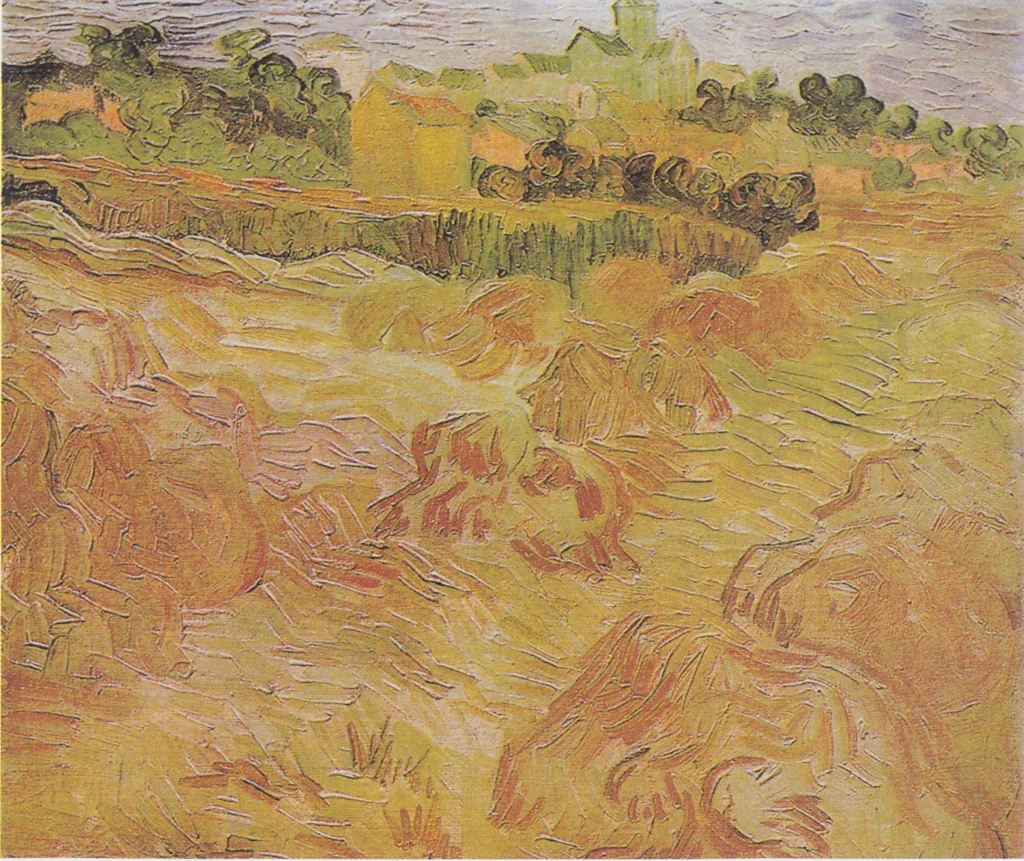 Weizenfelder mit Auvers im Hintergrund
