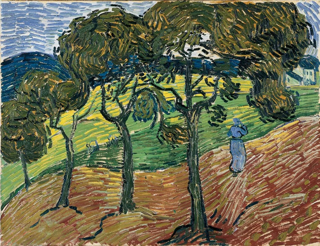 Landschaft mit Bäumen und Figuren