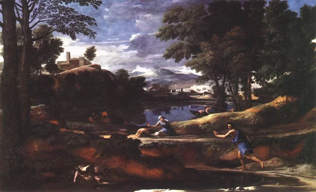 Landschaft mit einem von einer Schlange getöteten Mann