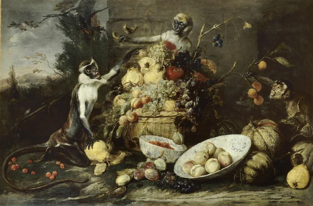 Tres monos robando fruta