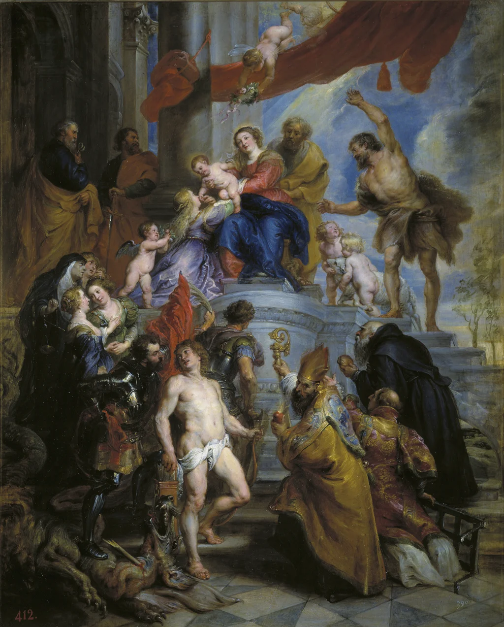 La Sacra Famiglia circondata da santi