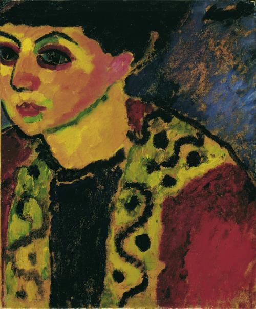 Lady in front of a blue background